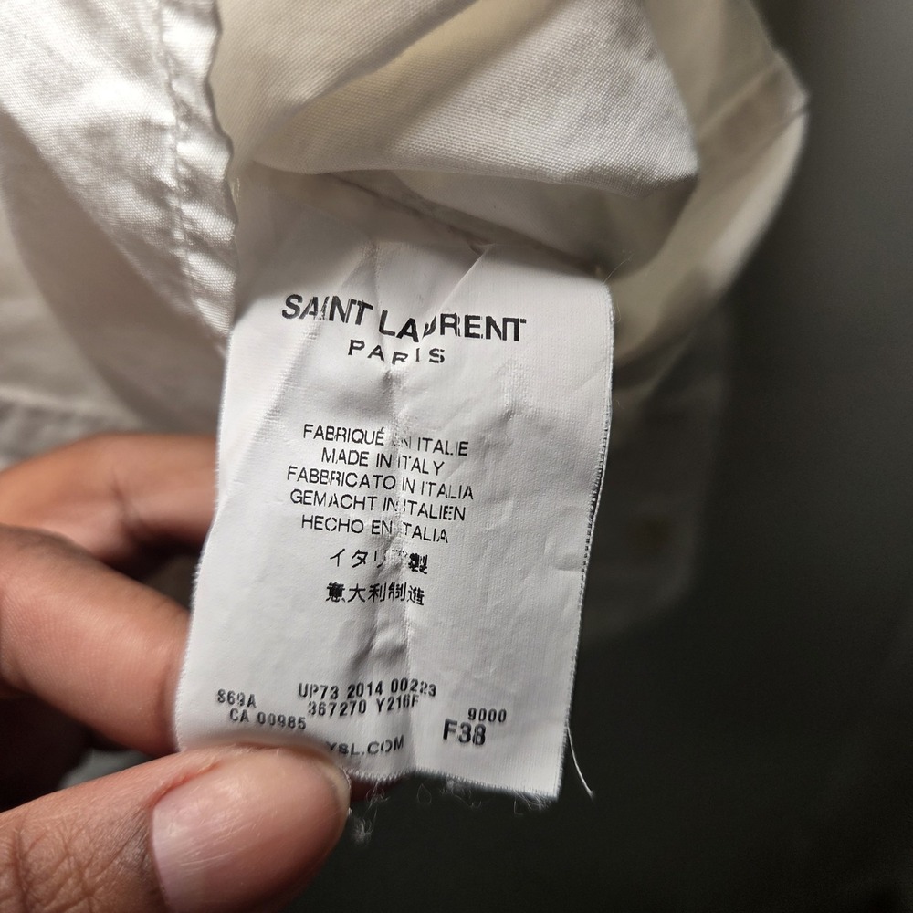 Saint Laurent Paris White Cotton Button Up Shirt Black Tie Neck Italy Designer - Picture 4 of 15
